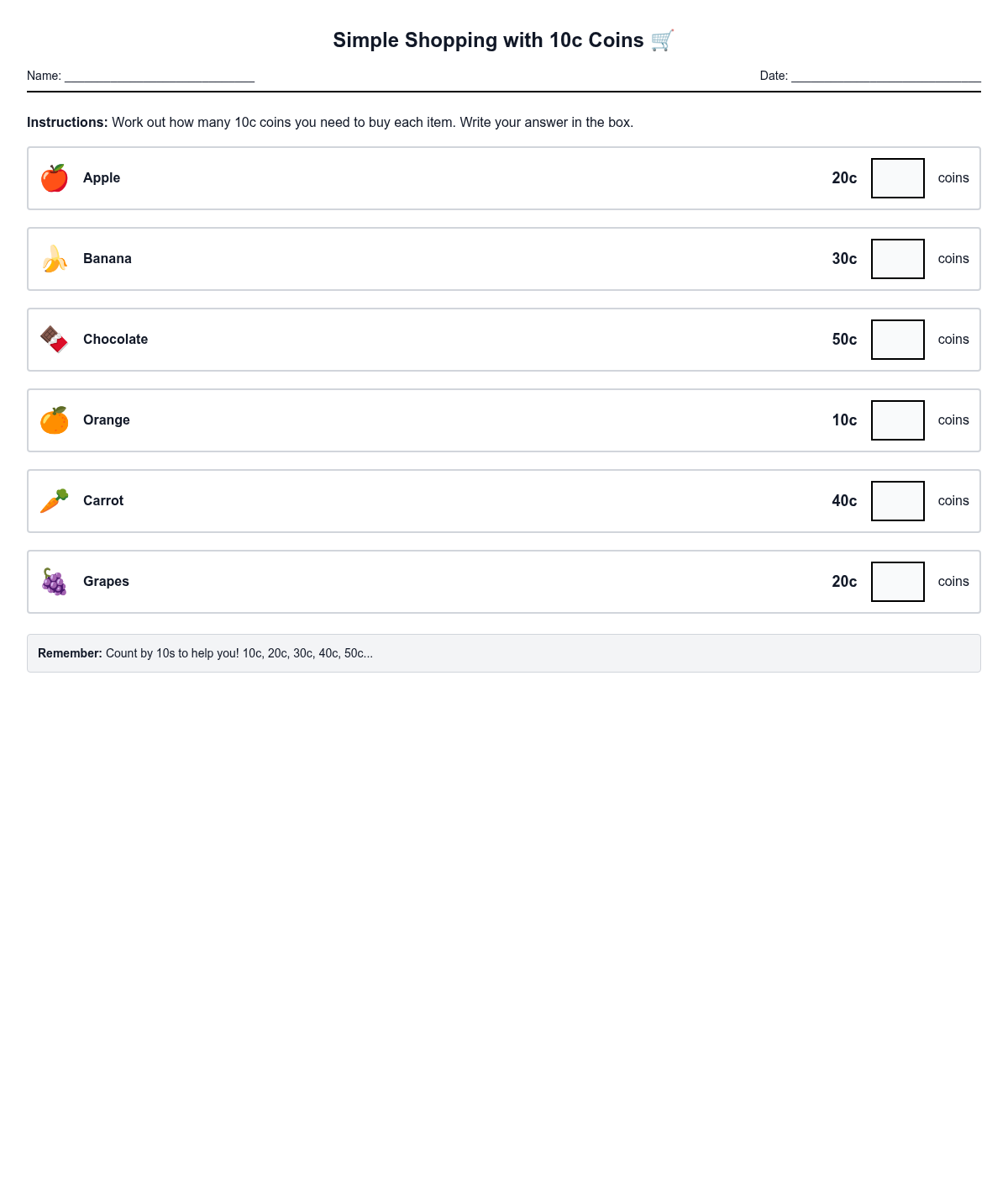 Simple Shopping with 10c Coins