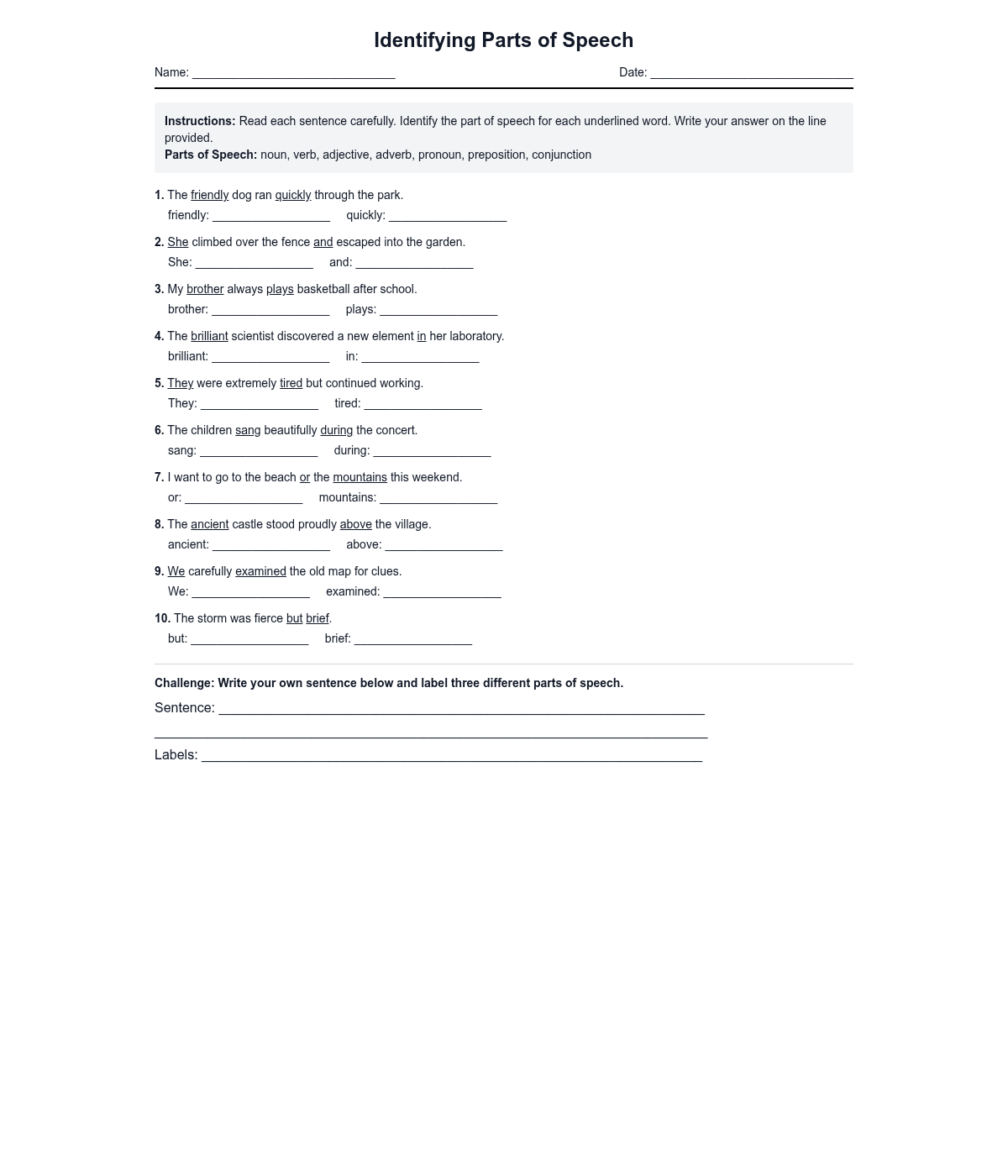 Identifying Parts of Speech