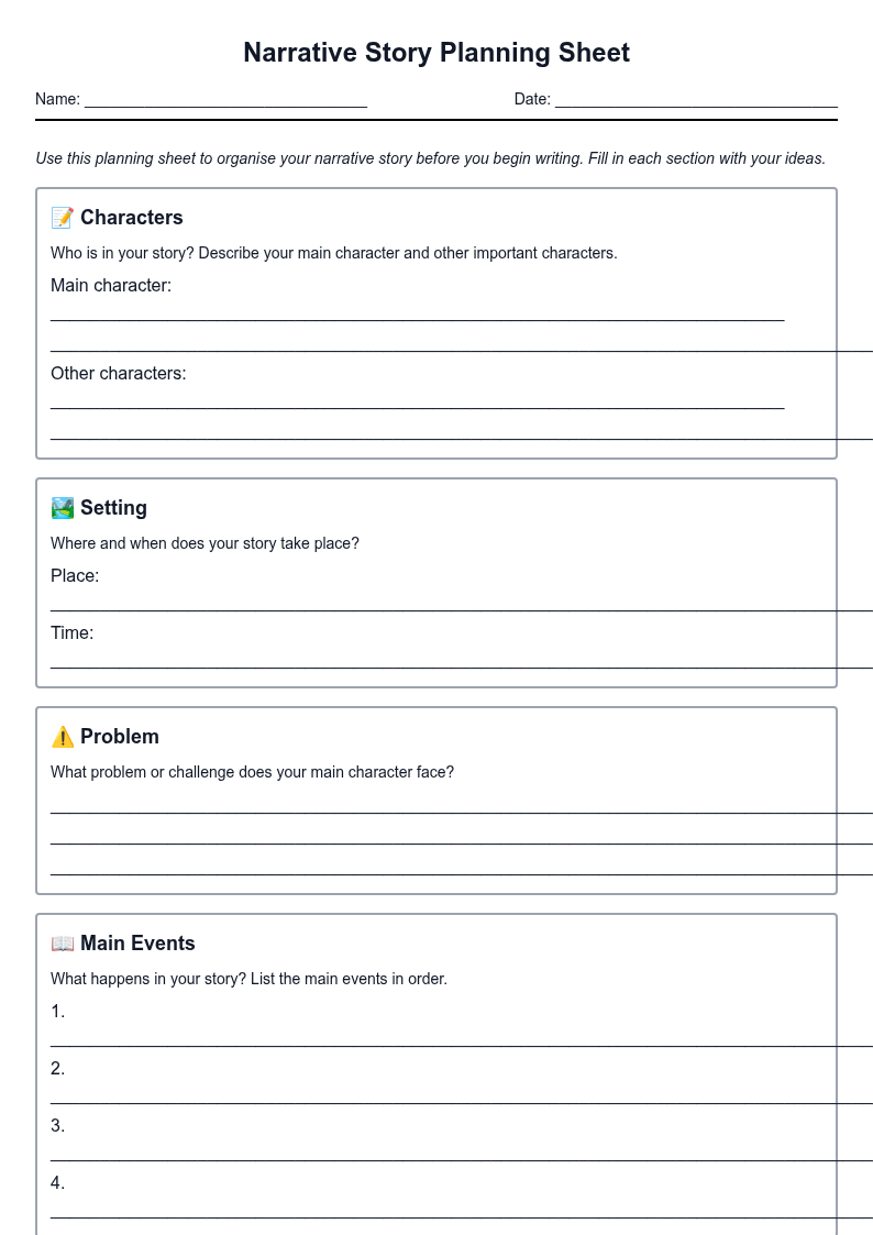 Narrative Story Planning Sheet
