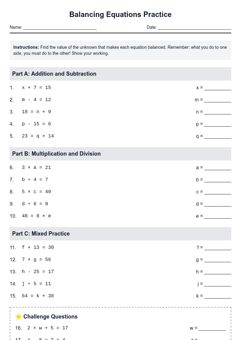 Balancing Equations Practice