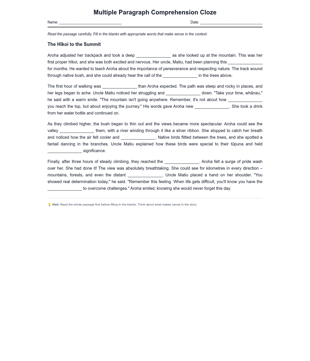 Multiple Paragraph Comprehension Cloze