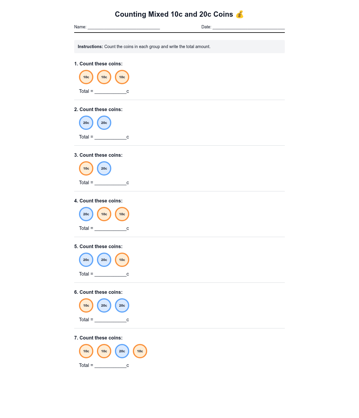 Counting Mixed 10c and 20c Coins