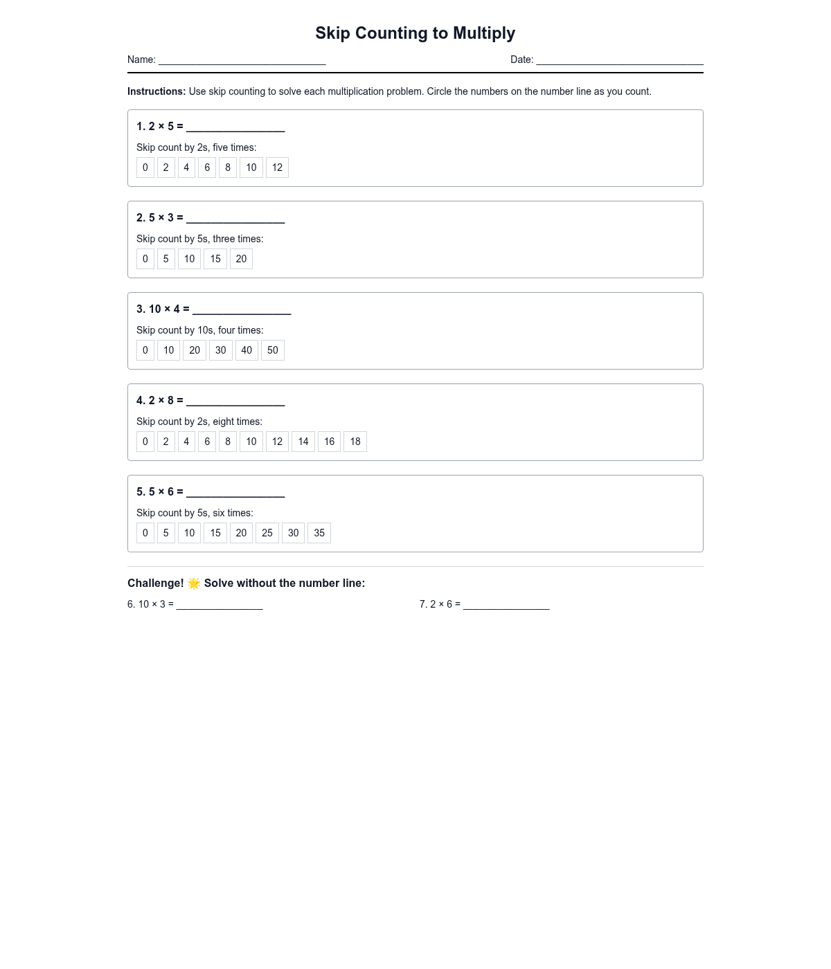 Skip Counting to Multiply