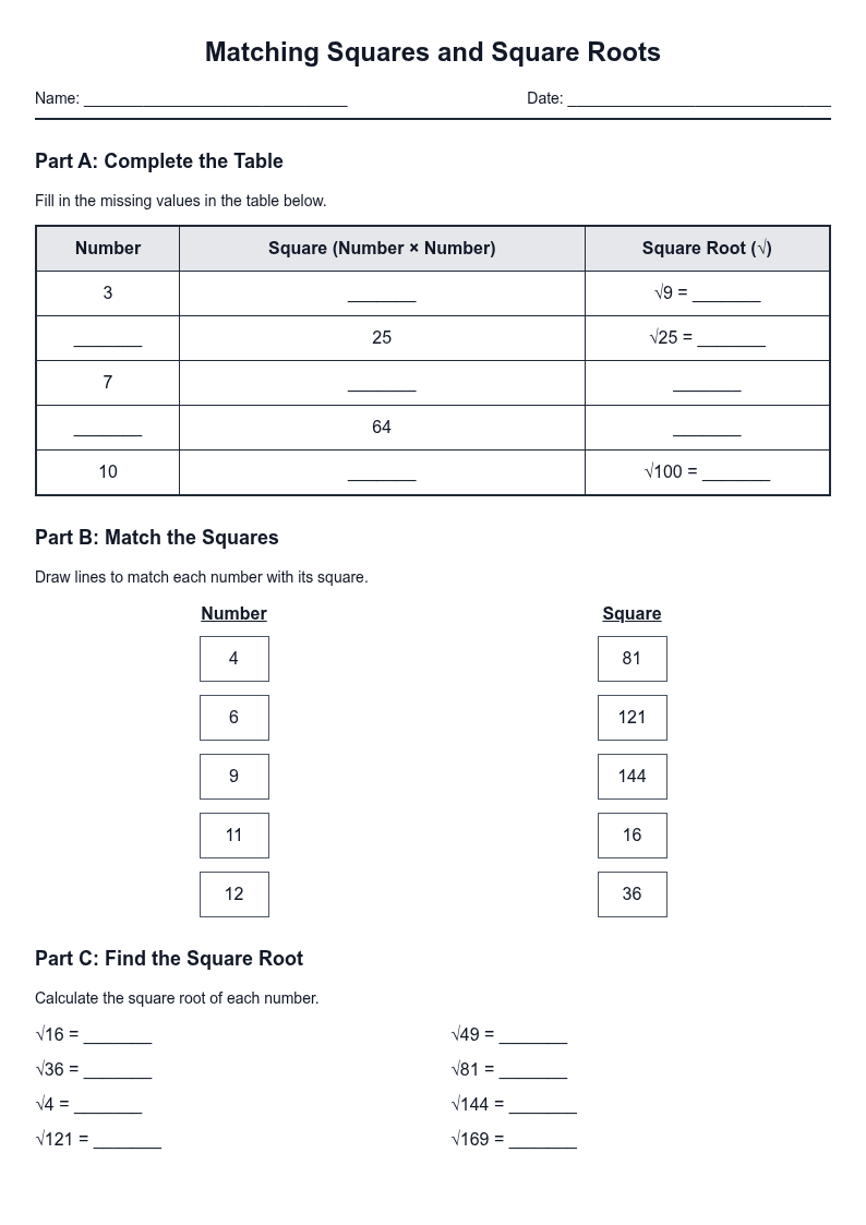 Matching Squares and Square Roots