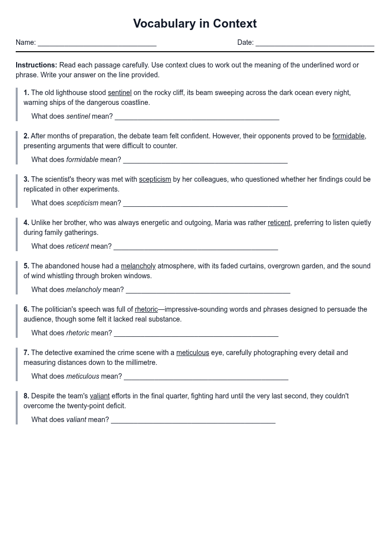 Vocabulary in Context Questions