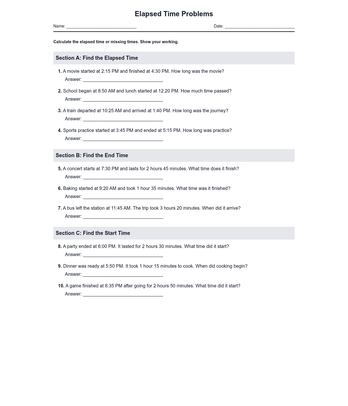 Elapsed Time Problems