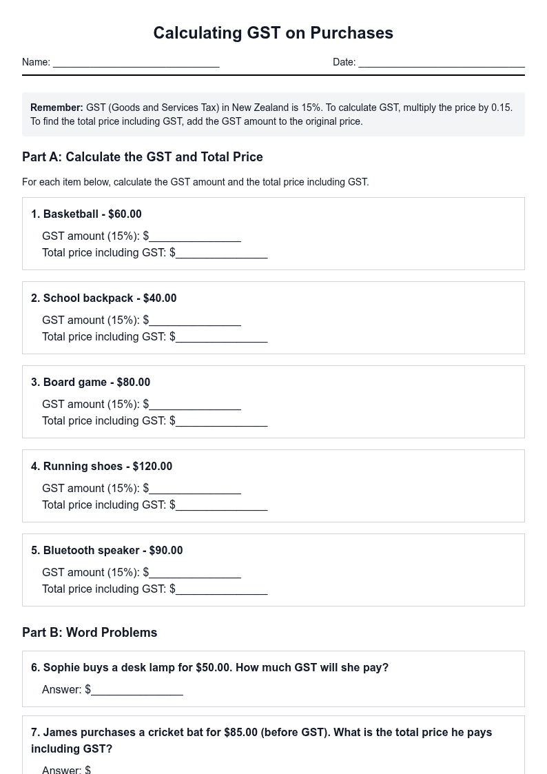 Calculating GST on Purchases