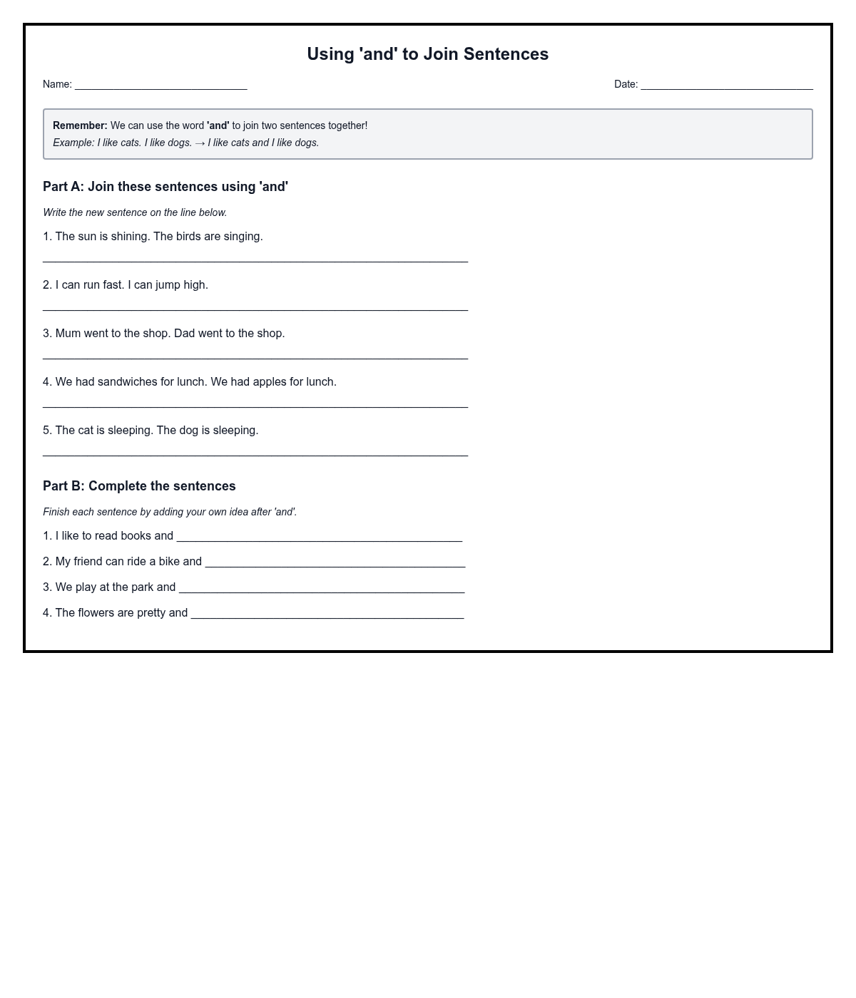 Using 'and' to Join Sentences