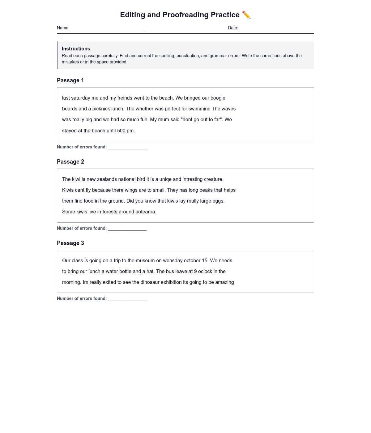 Editing and Proofreading Practice
