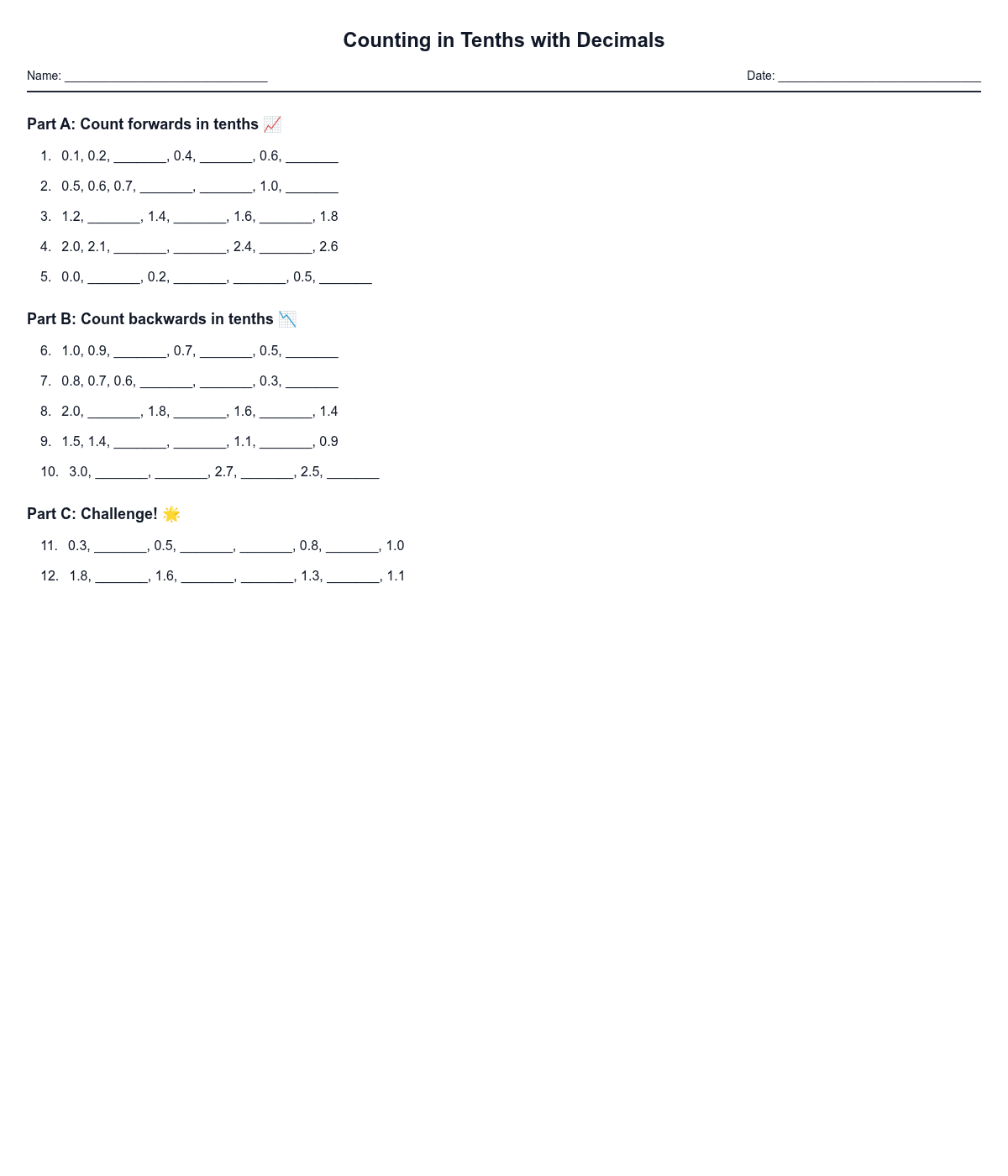 Counting in Tenths with Decimals