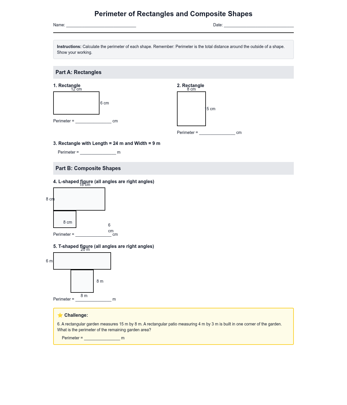 Perimeter of Rectangles and Composite Shapes
