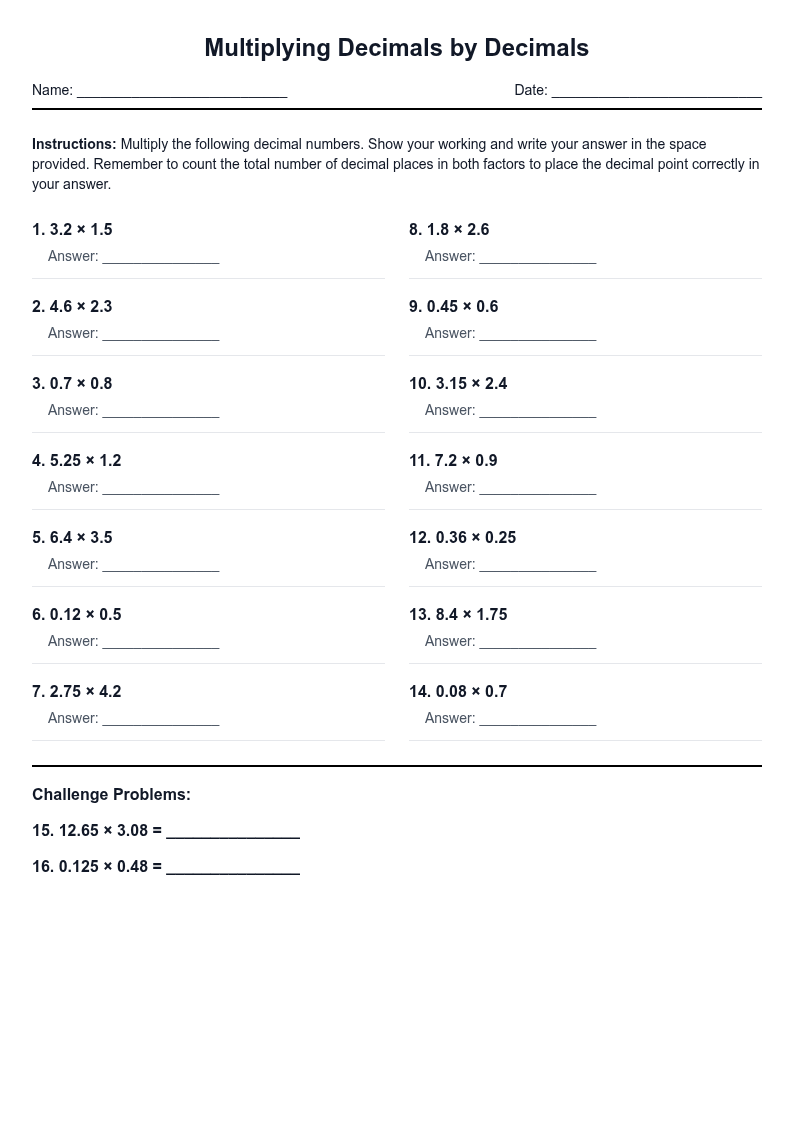 Multiplying Decimals by Decimals