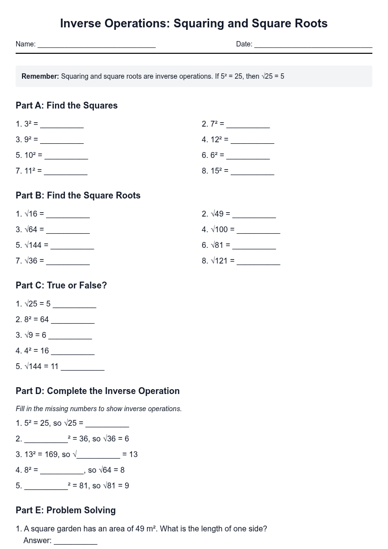 Inverse Operations: Squaring and Square Roots