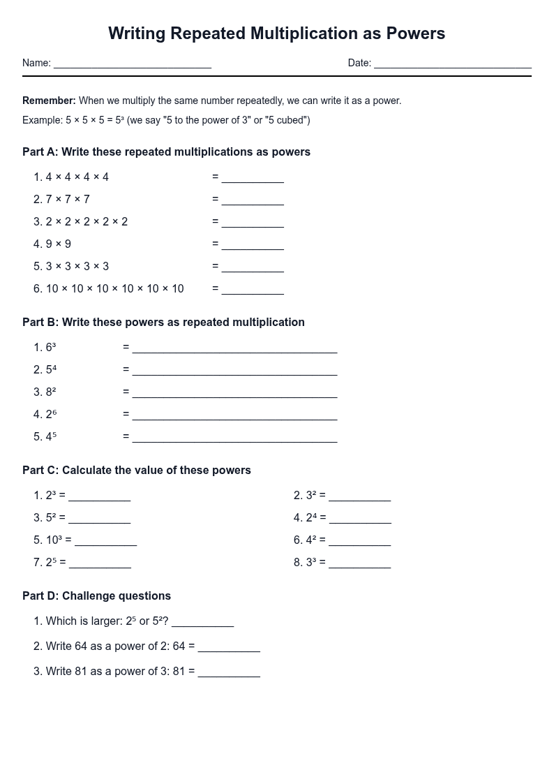 Writing Repeated Multiplication as Powers