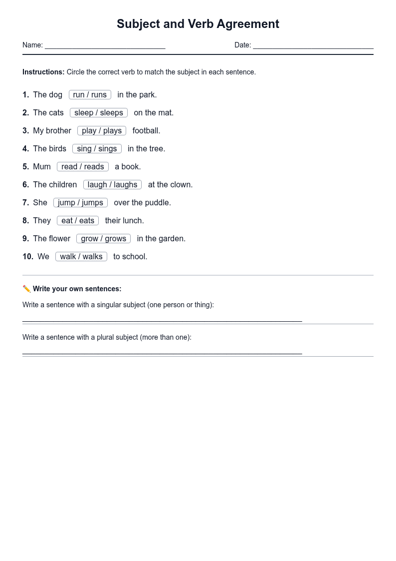 Subject and Verb Agreement