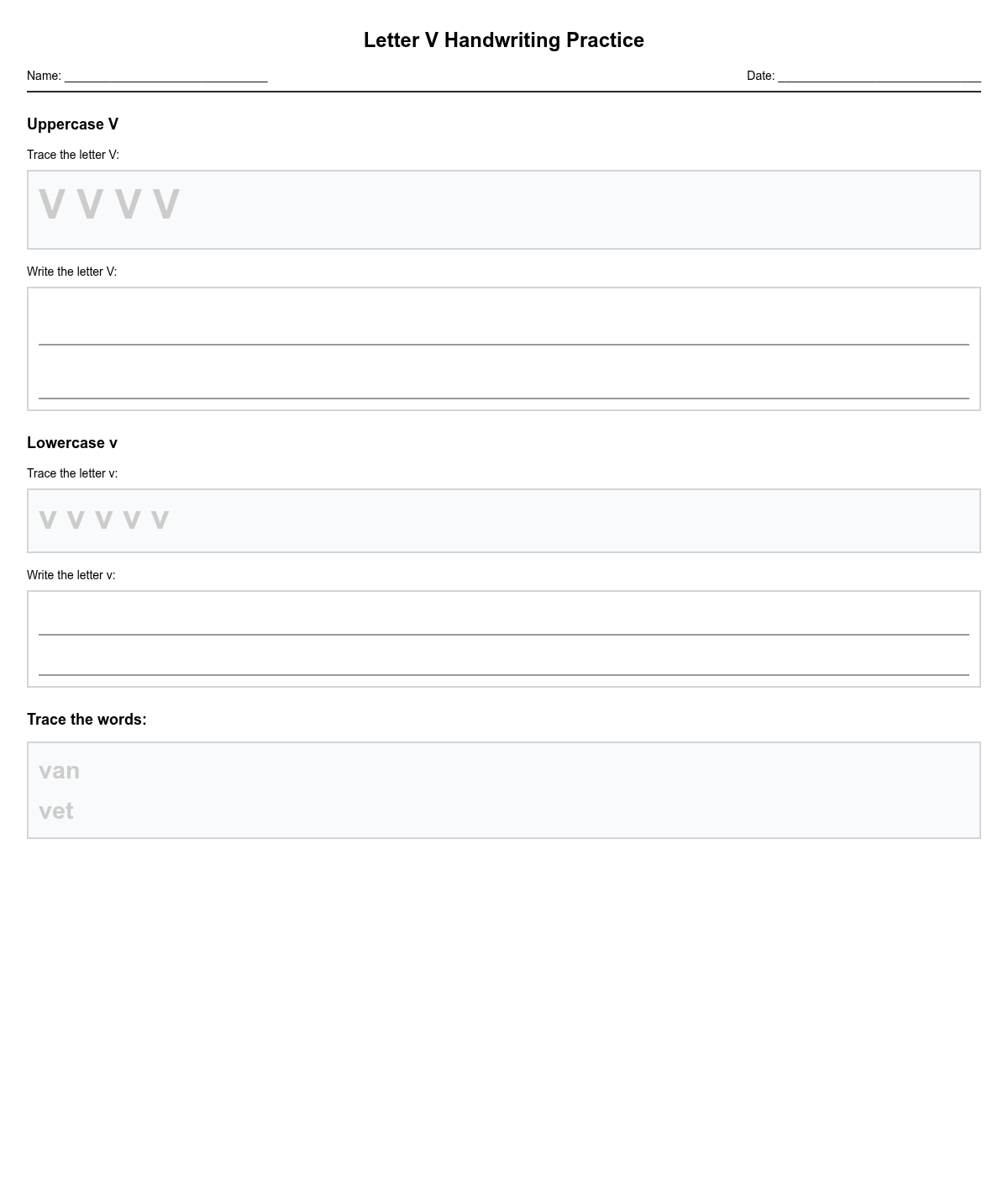 Letter V Handwriting Practice