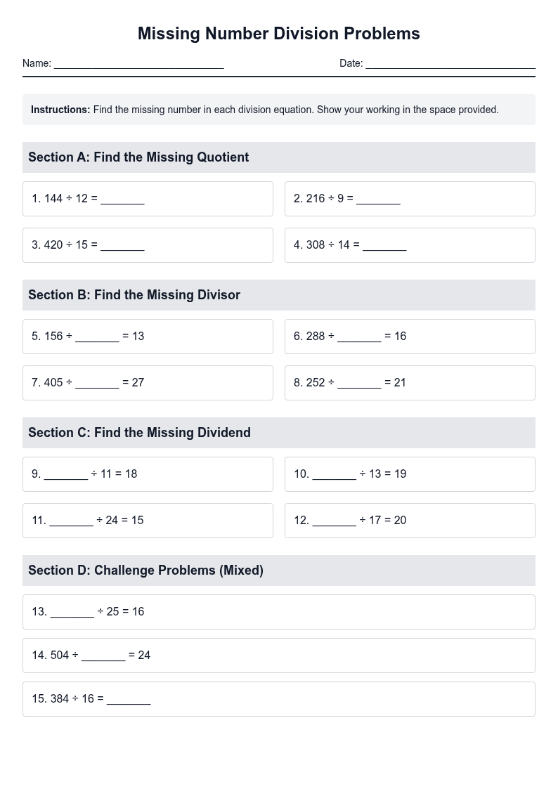 Missing Number Division Problems
