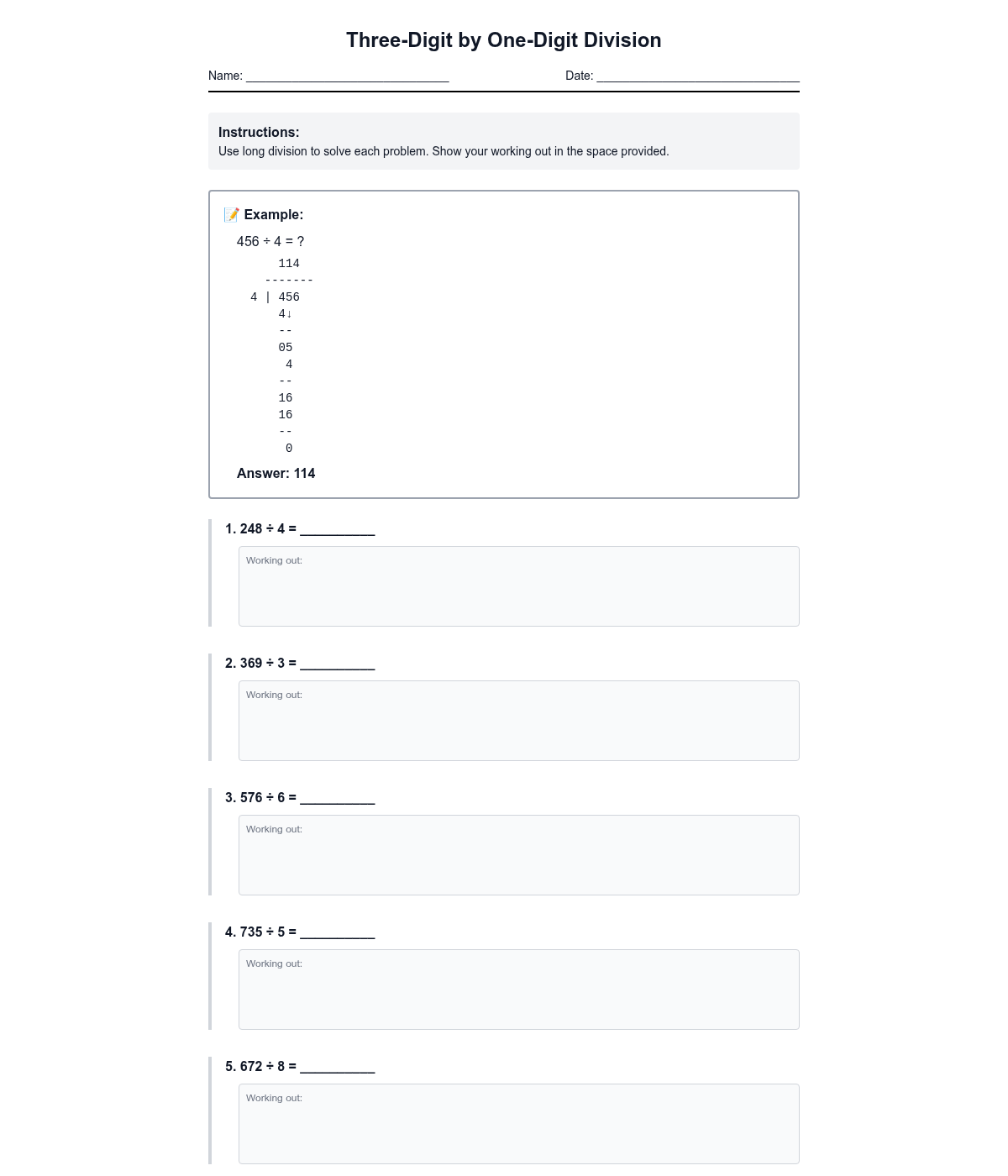 Three-Digit by One-Digit Division