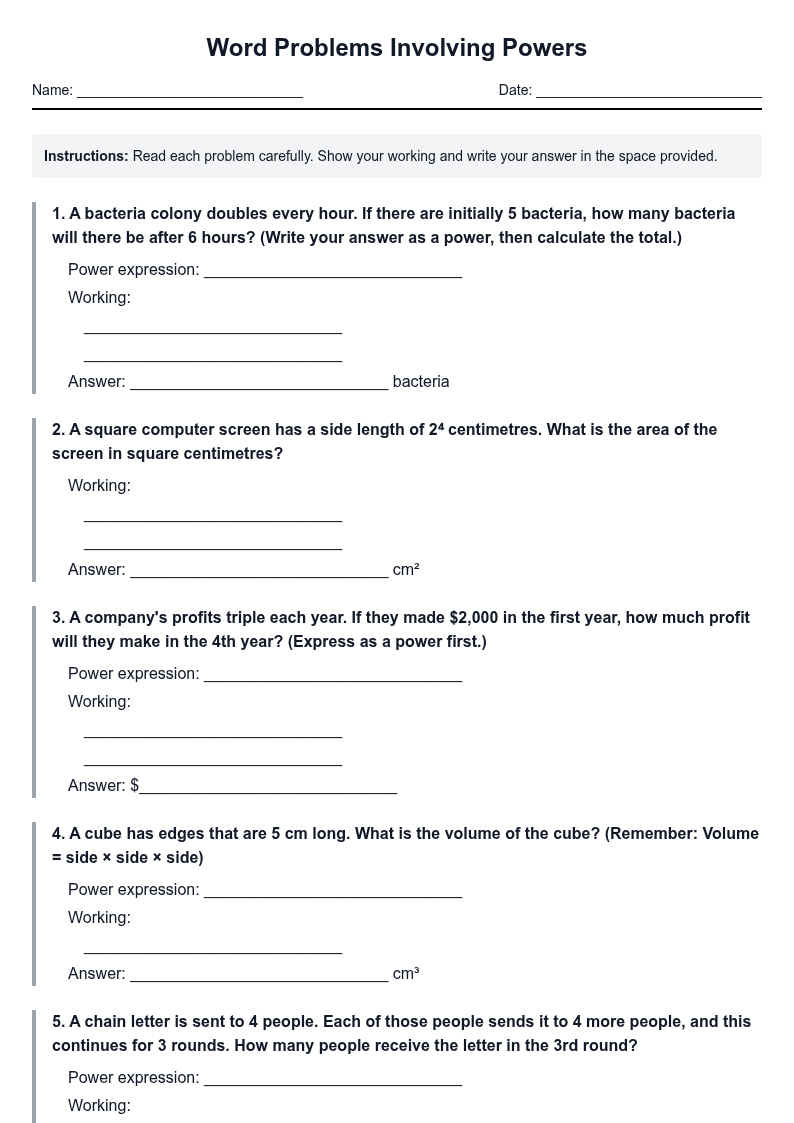 Word Problems Involving Powers