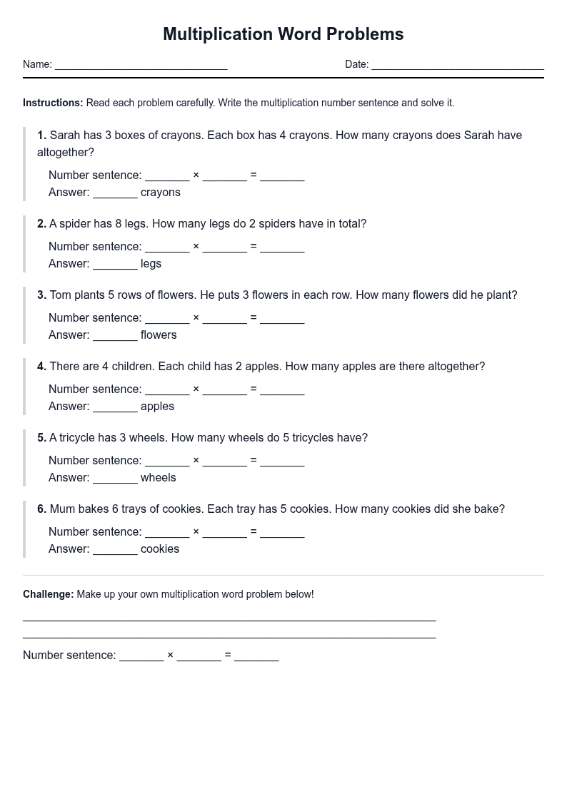Multiplication Word Problems