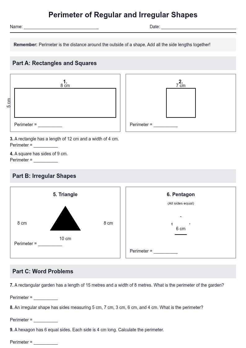 Perimeter of Regular and Irregular Shapes