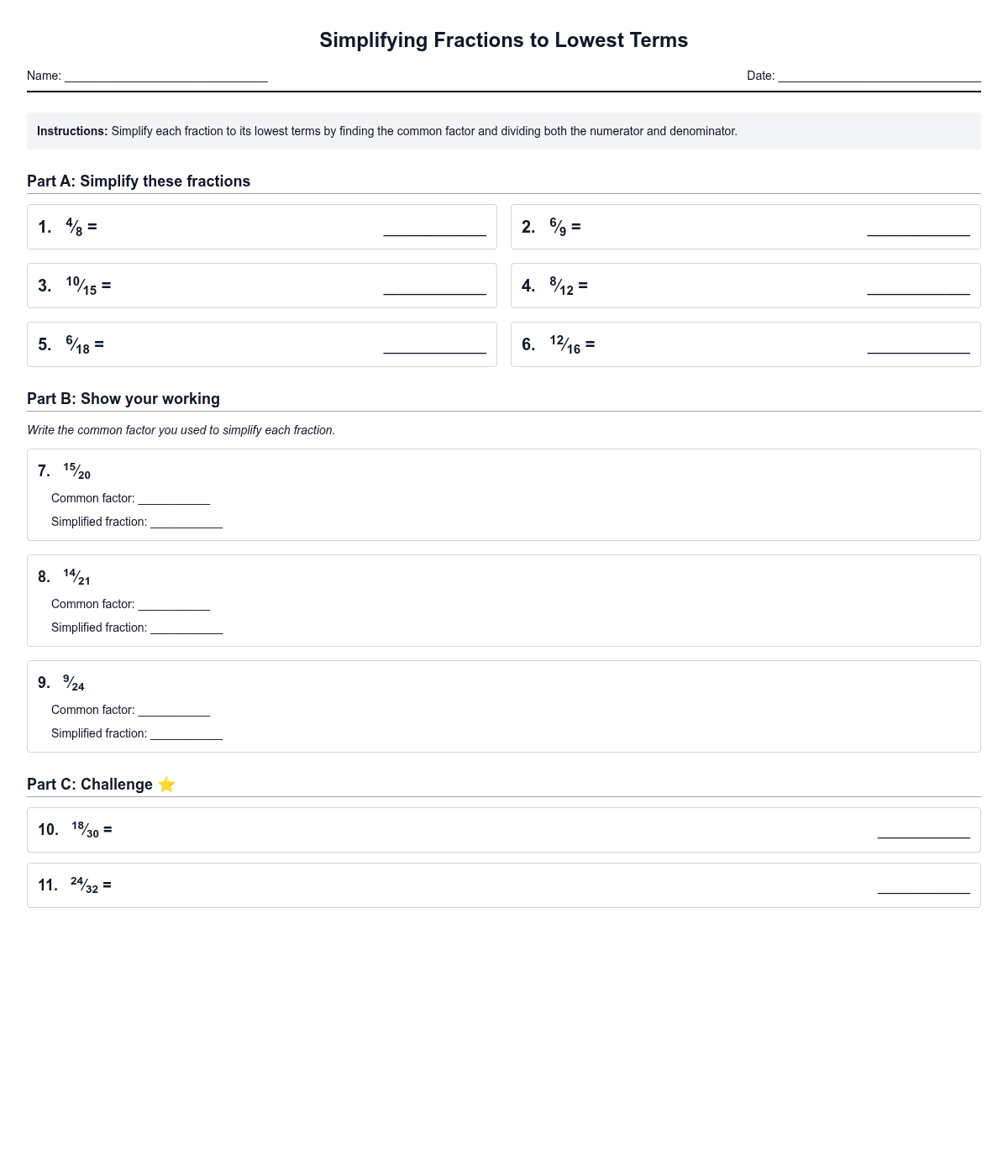 Simplifying Fractions to Lowest Terms