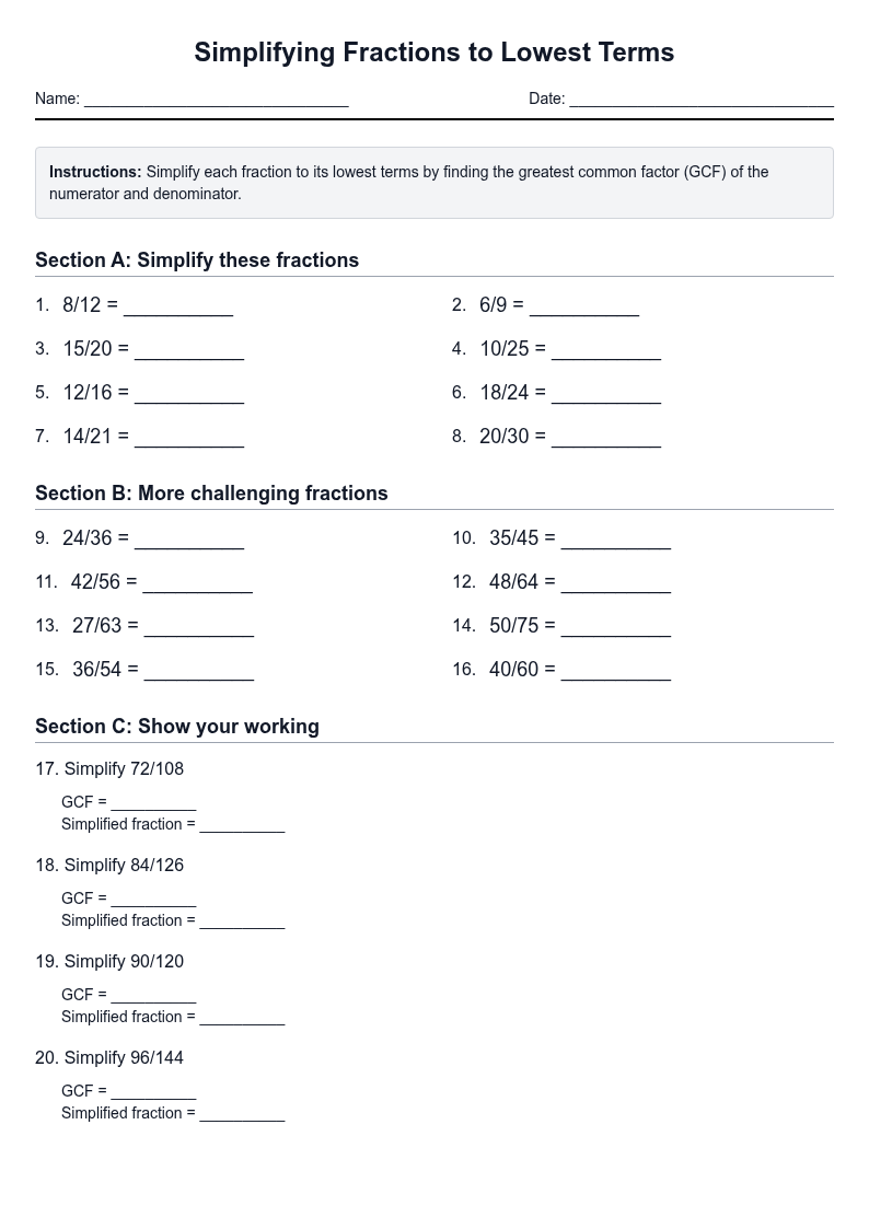 Simplifying Fractions to Lowest Terms