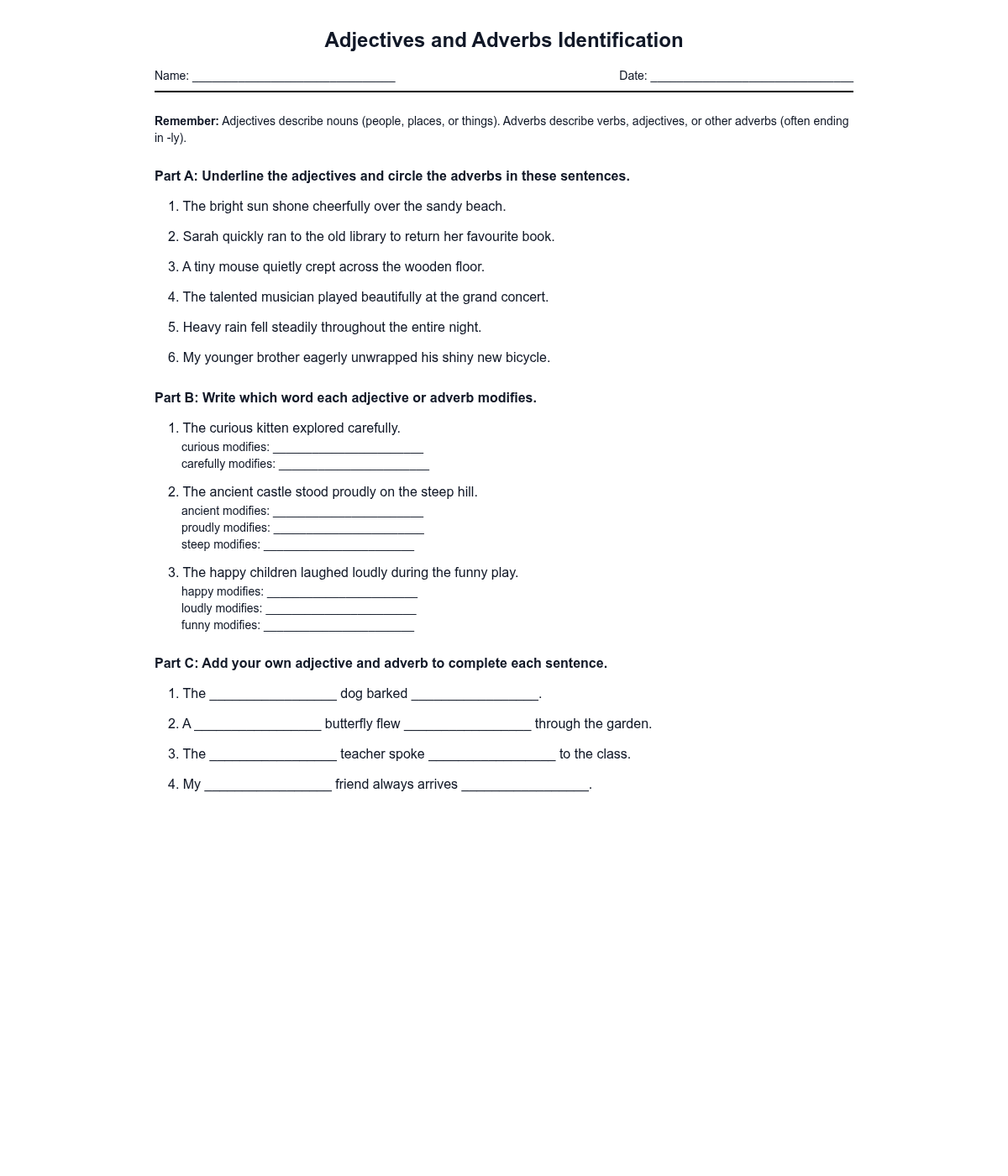 Adjectives and Adverbs Identification