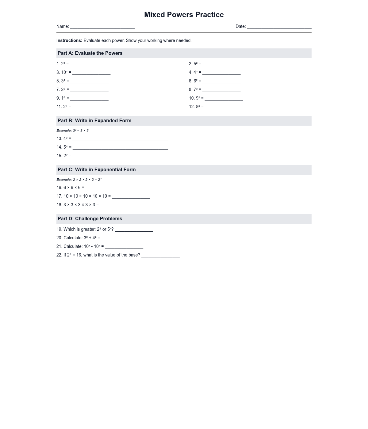 Mixed Powers Practice