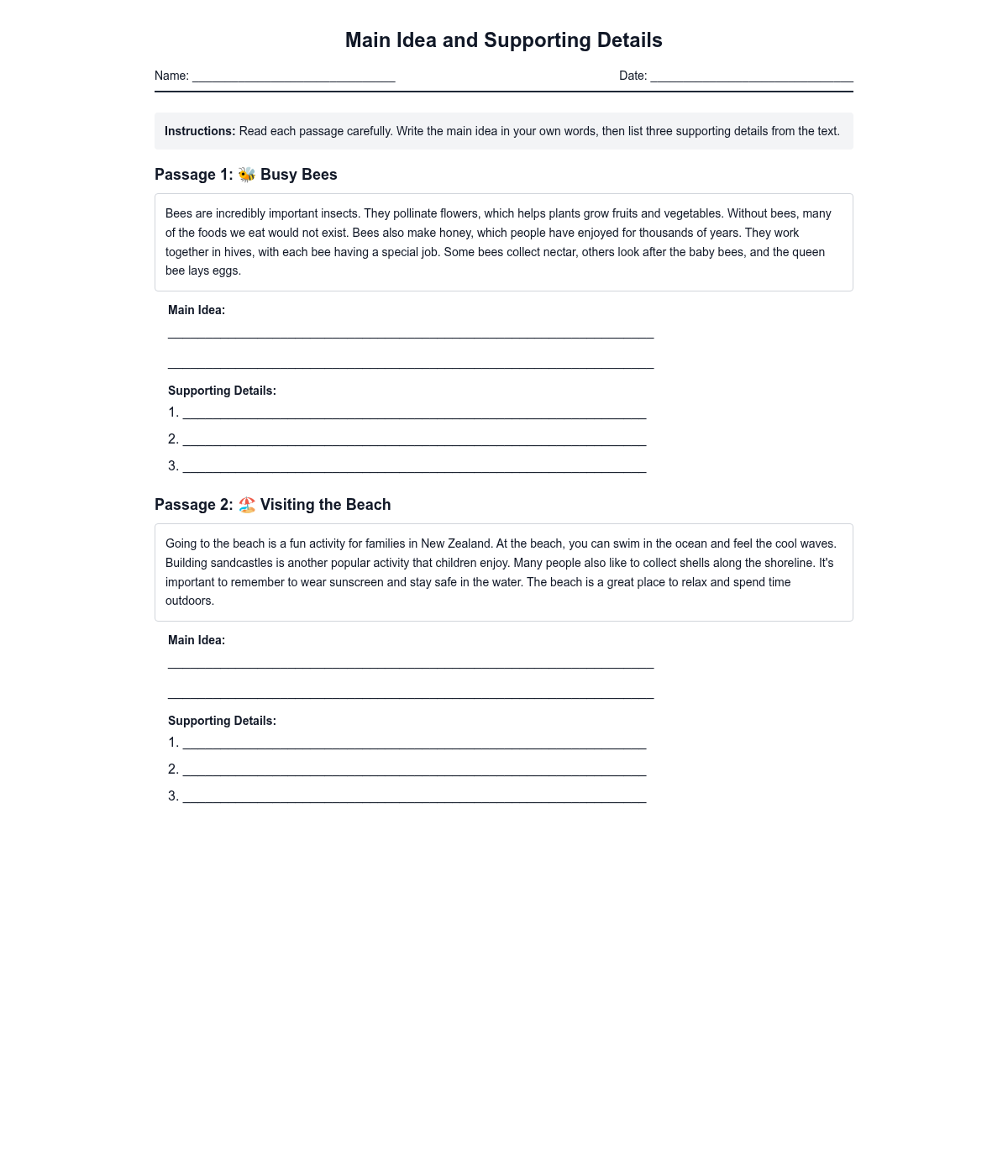 Main Idea and Supporting Details