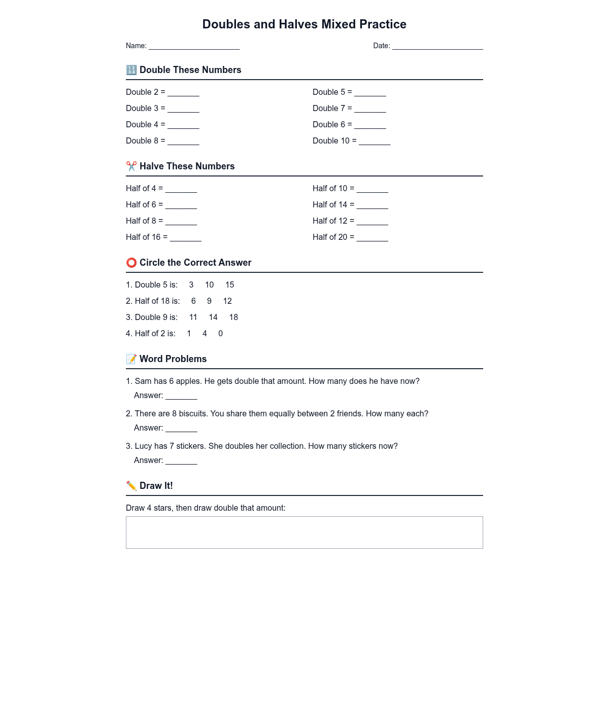 Doubles and Halves Mixed Practice