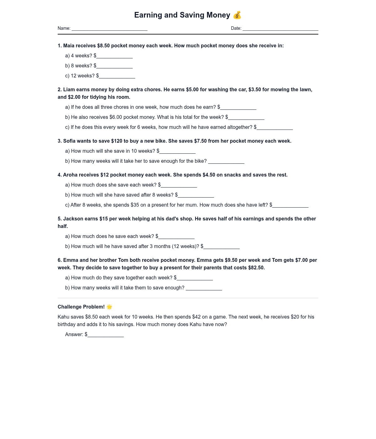 Earning and Saving Money