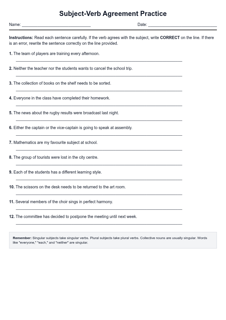 Subject-Verb Agreement Practice