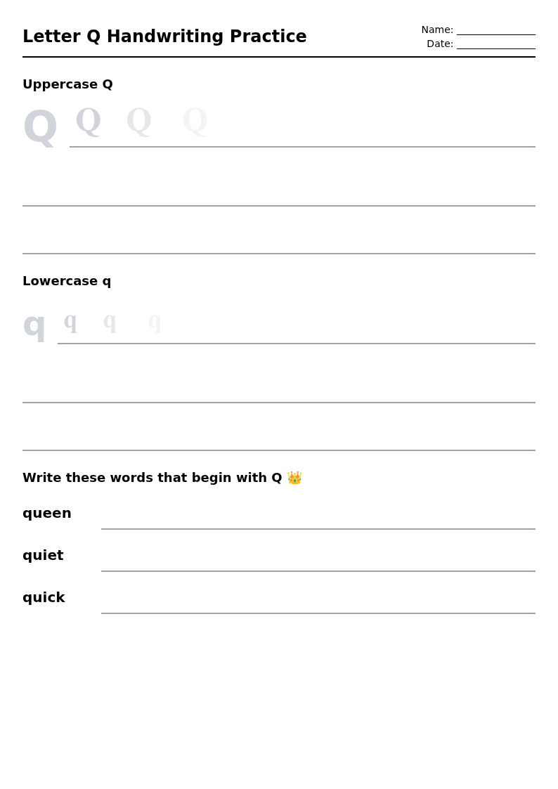 Letter Q Handwriting Practice