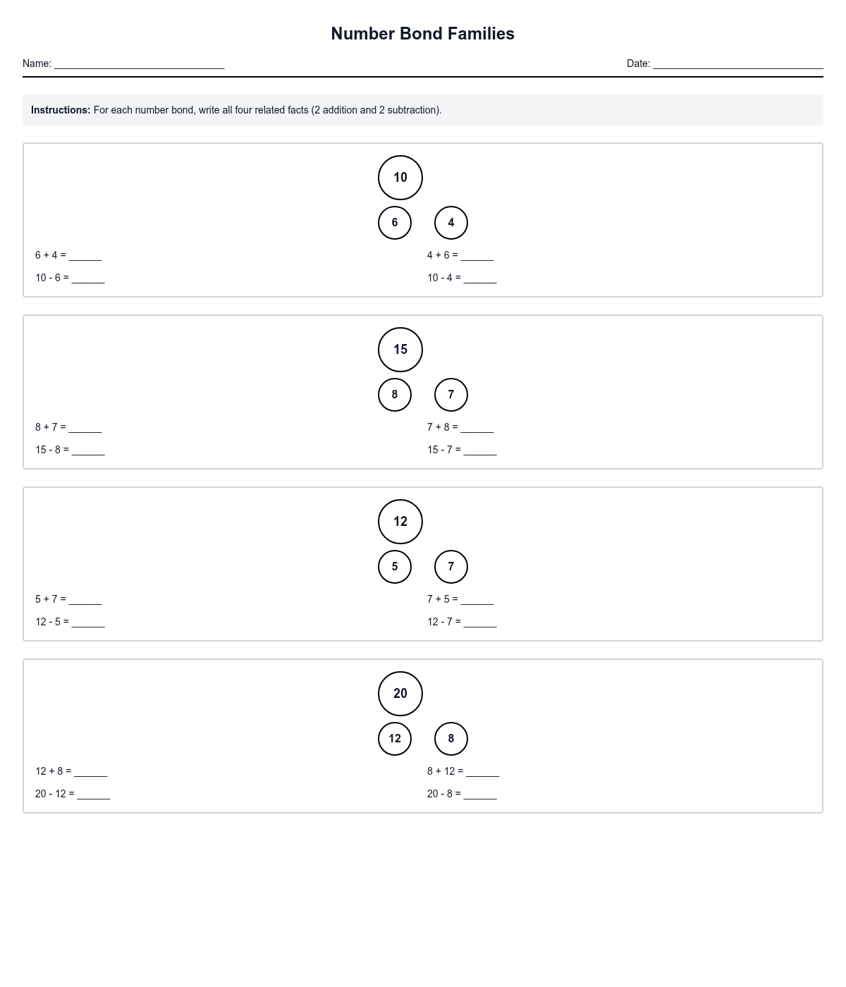 Number Bond Families