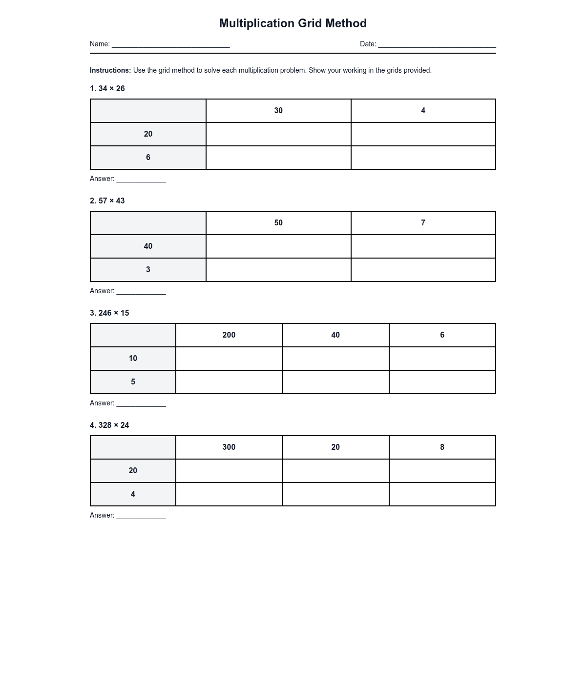 Multiplication Grid Method