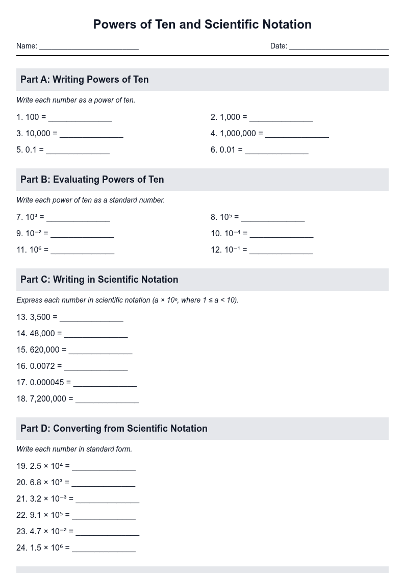 Powers of Ten and Scientific Notation