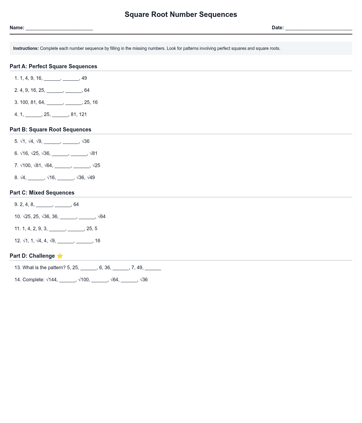 Square Root Number Sequences
