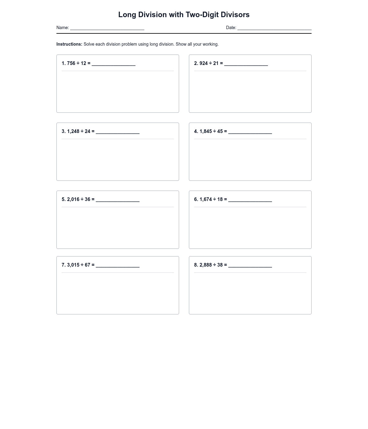 Long Division with Two-Digit Divisors