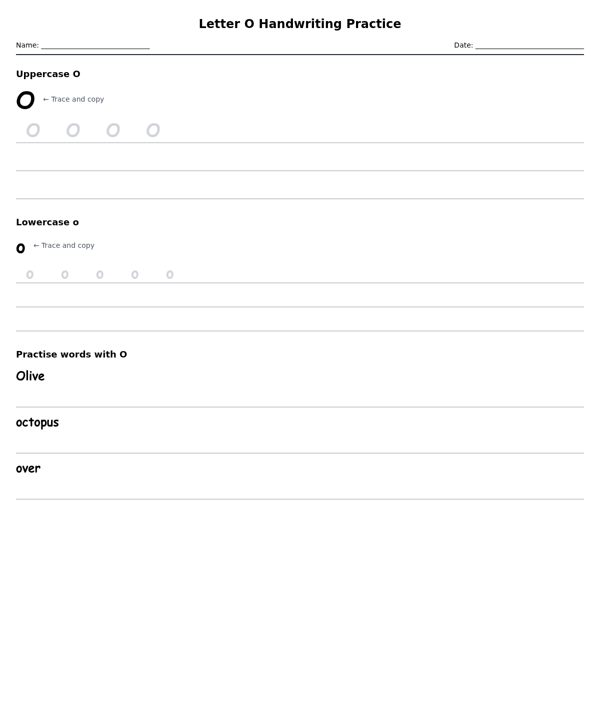 Letter O Handwriting Practice