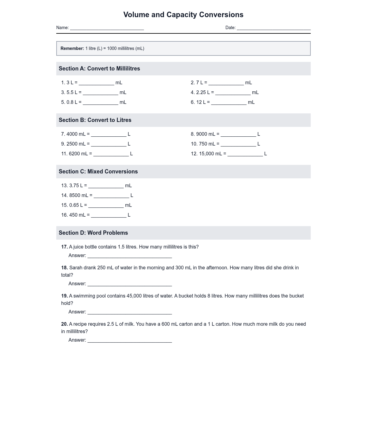 Volume and Capacity Conversions