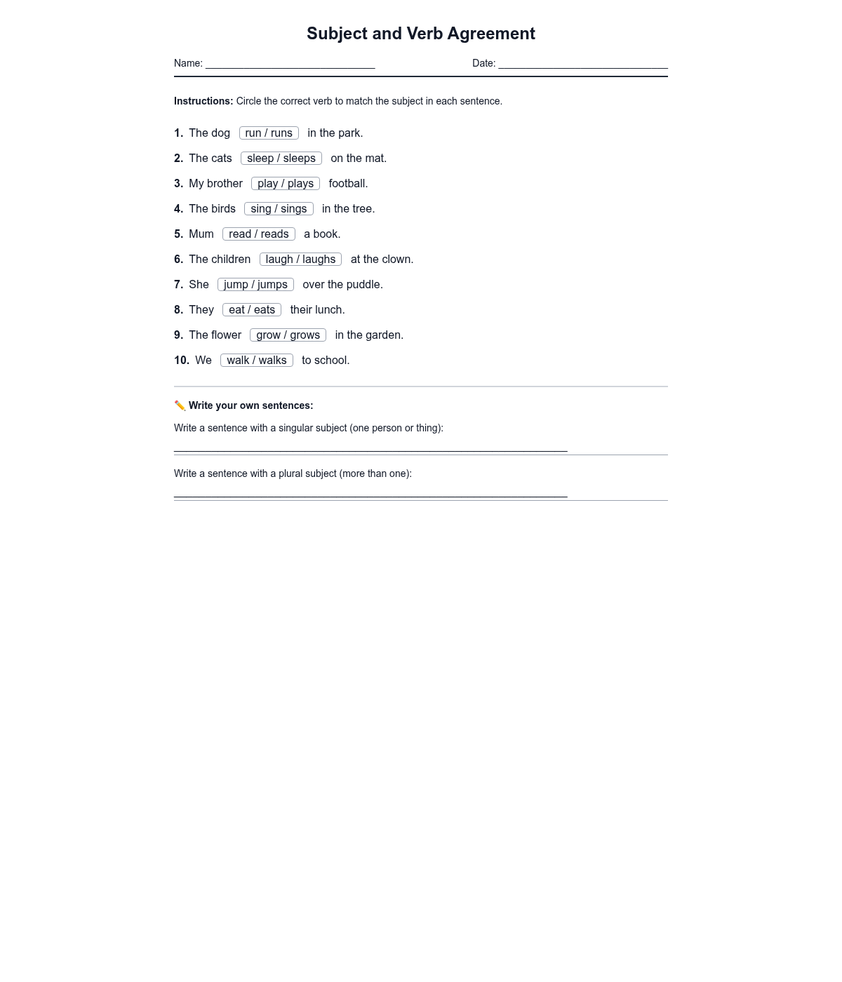 Subject and Verb Agreement