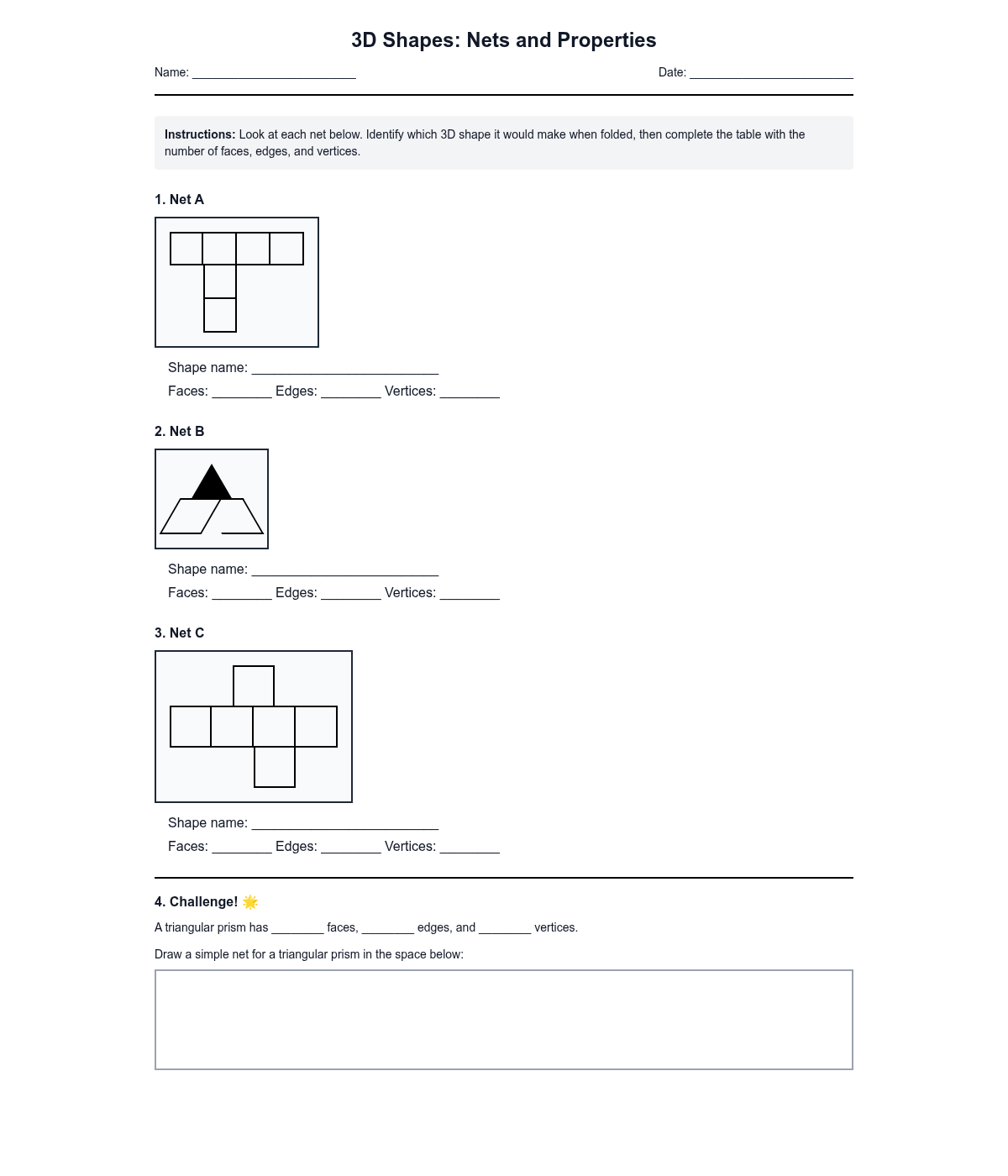 3D Shapes: Nets and Properties