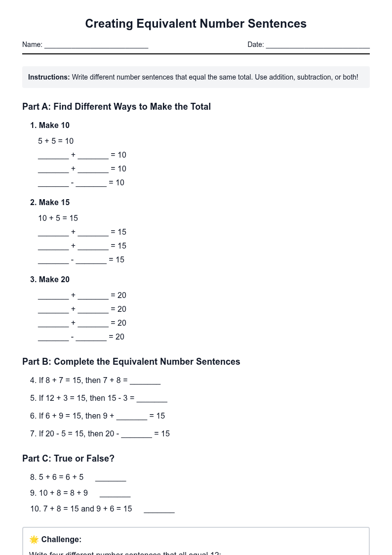 Creating Equivalent Number Sentences