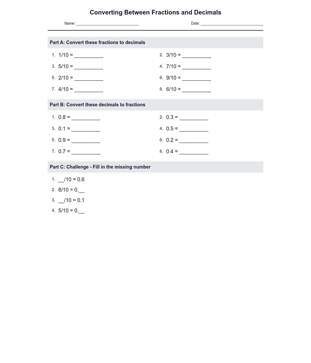 Converting Between Fractions and Decimals