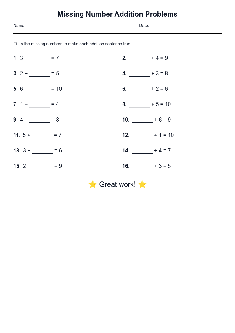 Missing Number Addition Problems