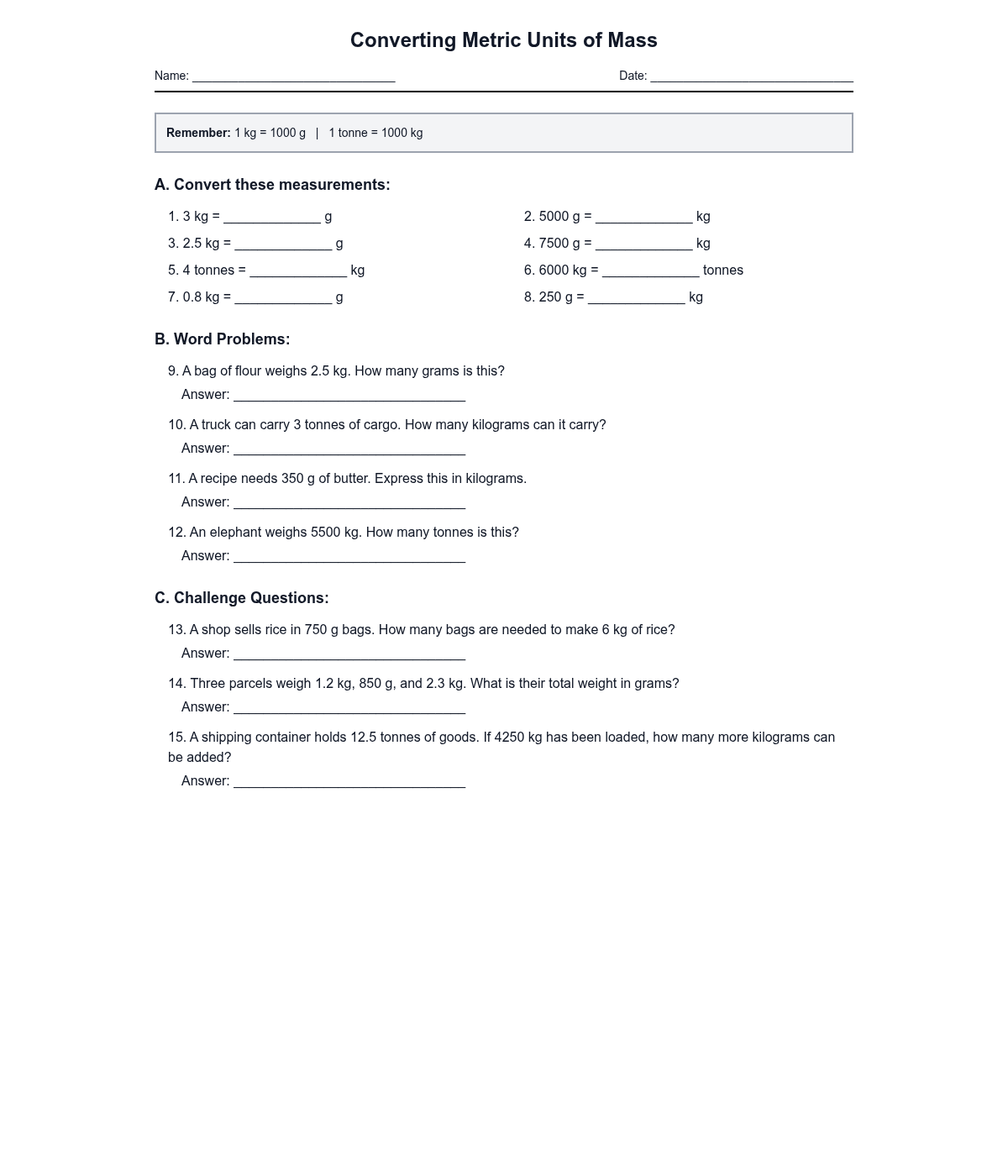 Converting Metric Units of Mass