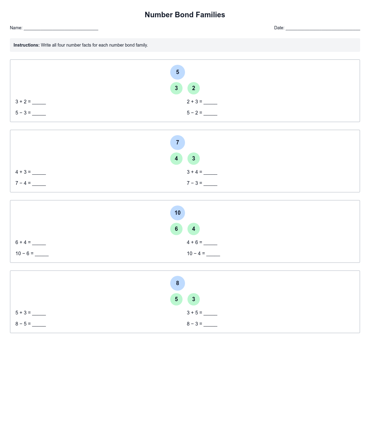 Number Bond Families