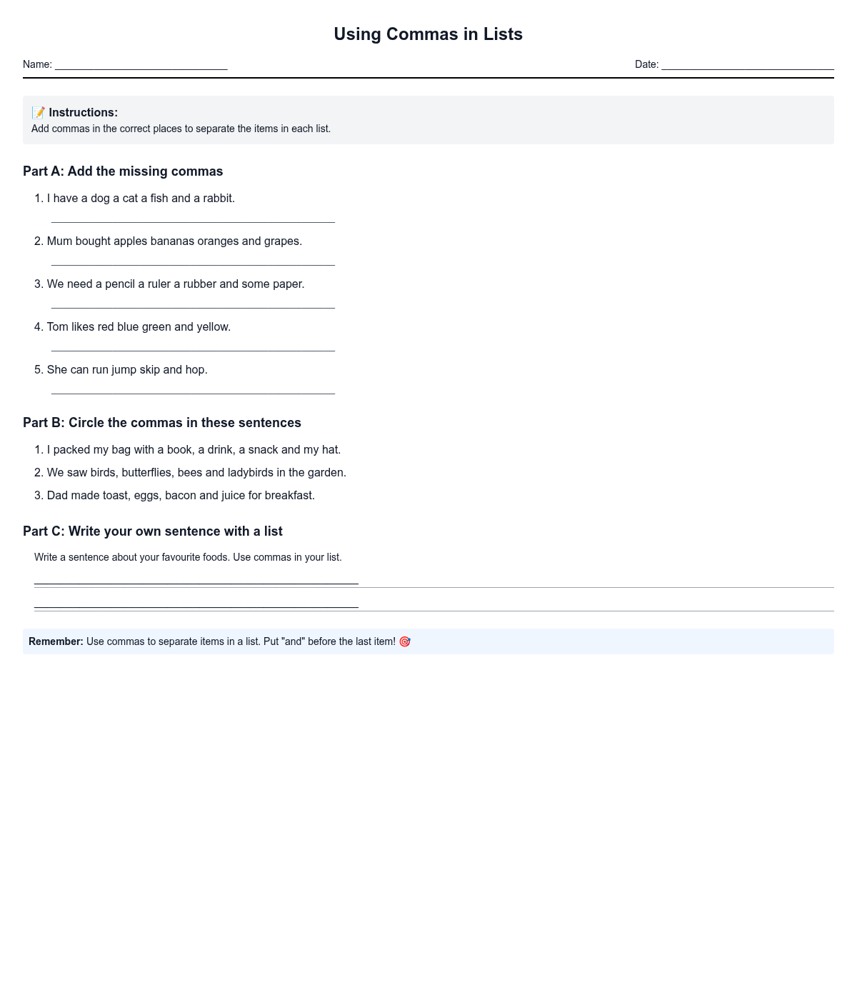 Using Commas in Lists