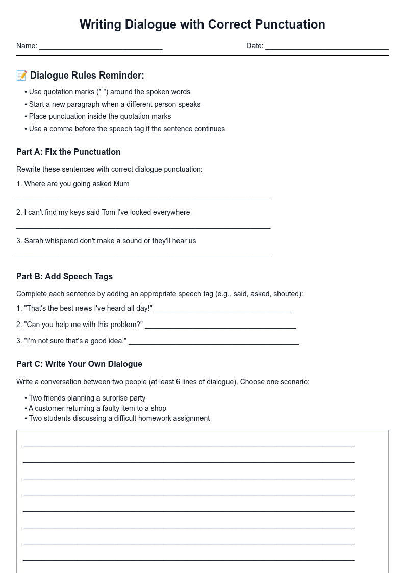 Writing Dialogue with Correct Punctuation